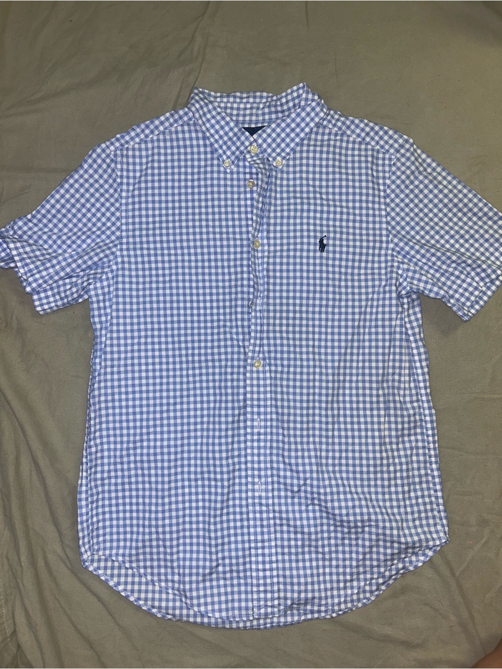Ralph Lauren Blue and White Gingham Short-Sleeve Button-Down Shirt